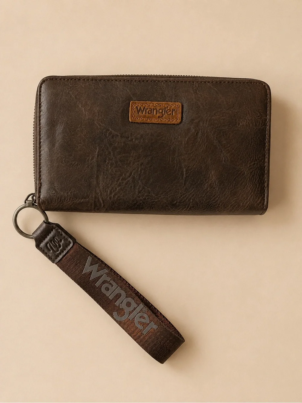 Wrangler Dark Brown Leather Zip-Around Wristlet